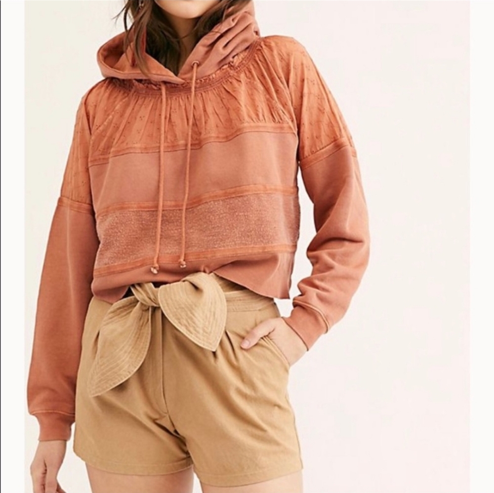 Free People Piper Pieced Cropped Hoodie, Terracotta, Size XS